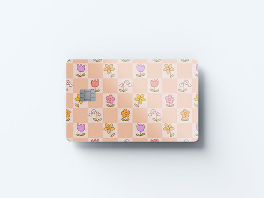 Checkered Flowers Design | Credit Card Sticker | Small Chip | Credit Card Skin