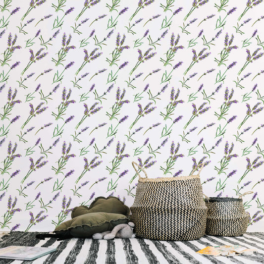 Lavender Flowers Watercolor | Removable Wallpaper | Self-adhesive | Temporary wallpaper #239