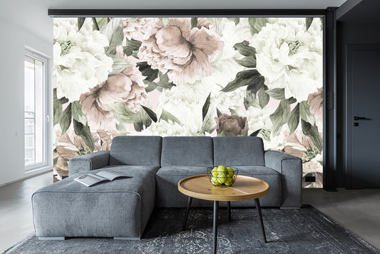 Blush Spring Peonies Removable Wallpaper-Peel and Stick Wallpaper-Wall Mural- Self Adhesive Removable Wallpaper