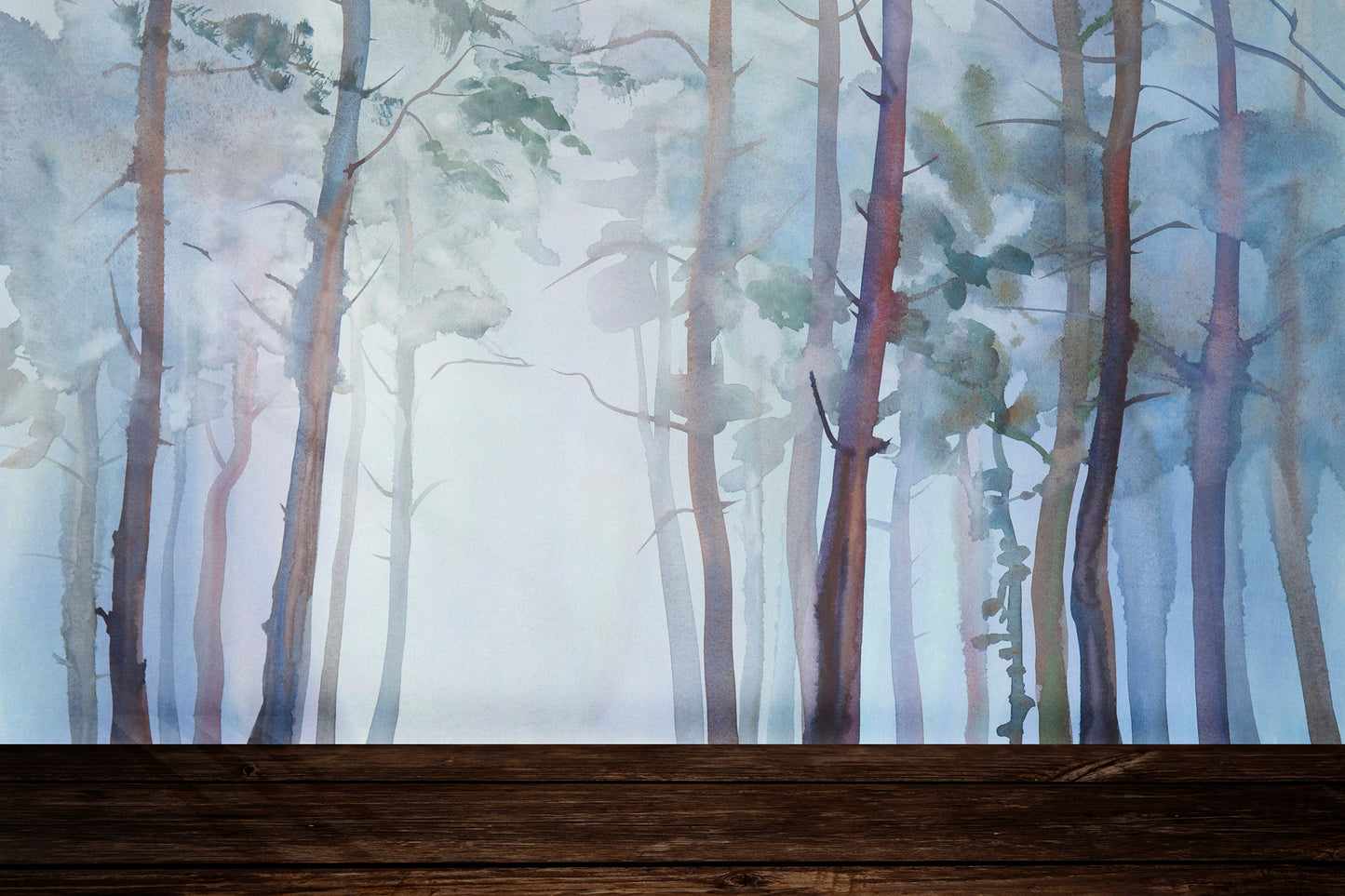 Nature, Forest wall mural, Peel and stick, Gloomy, Trees wallpaper, Watercolor wallpaper, Kids room wall mural, Baby, Nursery wallpaper