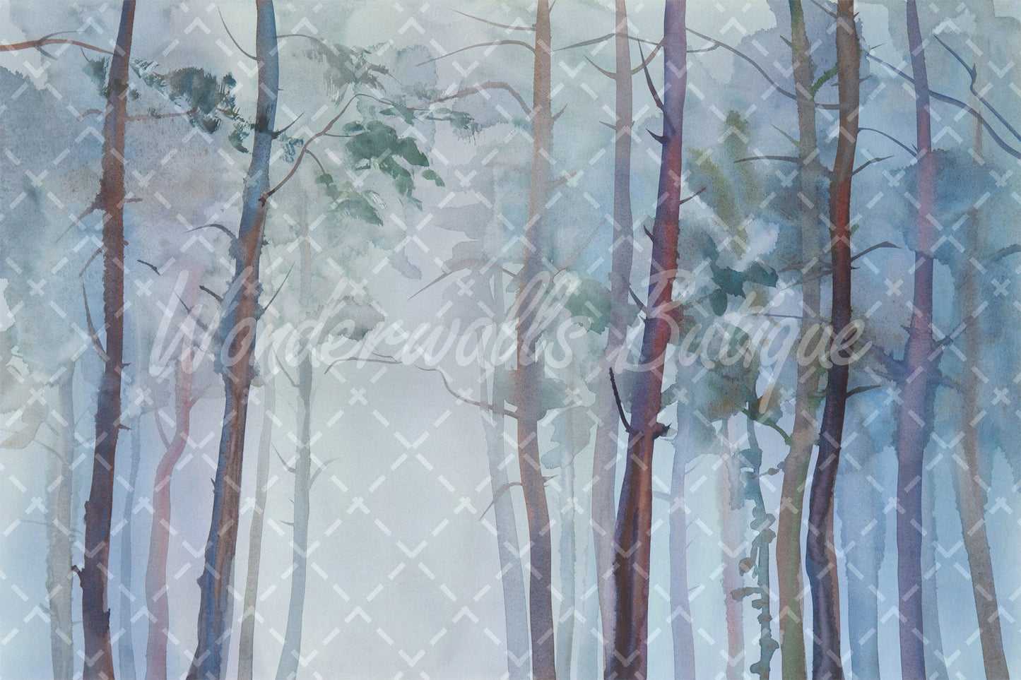 Nature, Forest wall mural, Peel and stick, Gloomy, Trees wallpaper, Watercolor wallpaper, Kids room wall mural, Baby, Nursery wallpaper