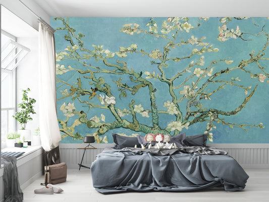 Almond blossom by Van Gogh wallpaper, peel and stick vintage wallpaper, removable temporary wall decor, chinoiserie wall mural