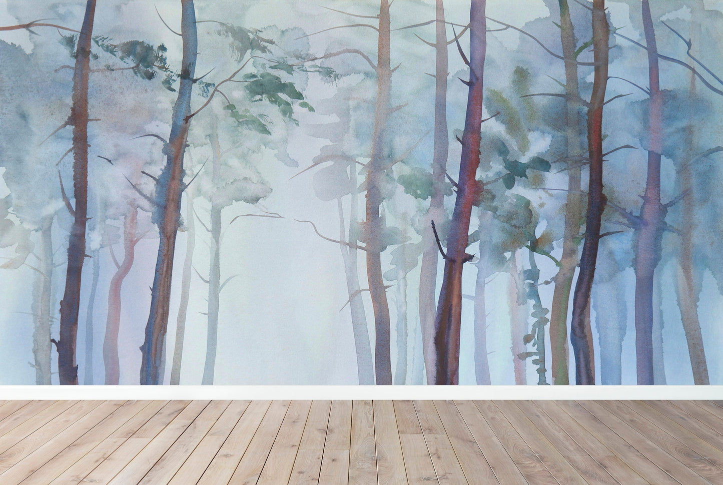 Nature, Forest wall mural, Peel and stick, Gloomy, Trees wallpaper, Watercolor wallpaper, Kids room wall mural, Baby, Nursery wallpaper