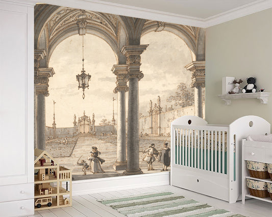 View through a Baroque by Antonio Wallpaper, full wall murals, Wall of ancient castle,  fine art photo wallpapers of baroque castle corridor