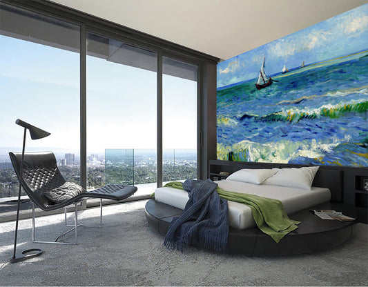 Seascape by Van Gogh Wallpaper, Ocean Waves Wallpaper, Coastal style, Nautical, Self Adhesive and Traditional material