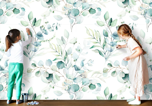 Eucalyptus Dream Wallpaper - Removable Wallpaper - Adhesive Wallpaper - Temporary Wallpaper - Floral Wallpaper - Mint Decor - Nursery - Wall