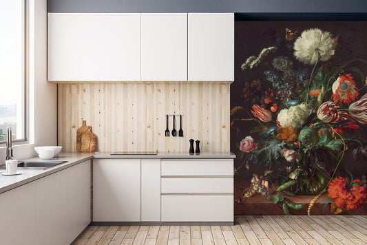 Vase of Flowers by De Heem Wallpaper, Dark floral peel and stick wallpaper, Oil painting, Wall mural, Dark flowers, Dark wall mural