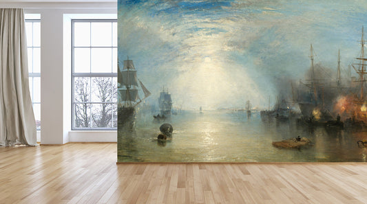 Heaving in Coals by Moonlight by Turner Wallpaper,Abstract Blue Sea, Hand Oil Painting, Home Wall Decor Mural, Dramatic Wall art, Wall mural