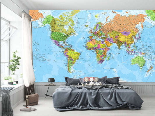 Giant World Map Mural - Classic - Home Decor, Living Room, Bedroom, World Map Wall Decal, Wall Art, vintage map, world map wallpaper