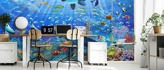 Underwater World - Removable Wall Mural | Self-adhesive Large Wallpaper, Kids, Room, Wall Cover, Design, Nursery - Classic - Home Decor