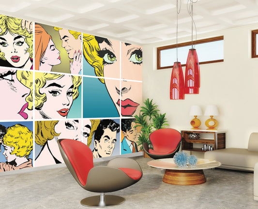 Pop Art Wall Mural, Self adhesive removable wallpaper, peel and stick, temporary wallpaper, wall art