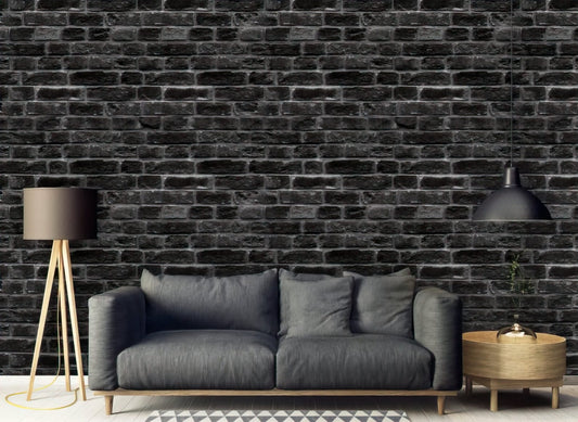 Removable Peel 'n Stick Wallpaper, Self-Adhesive Wall Mural, Black Gray Brick Pattern, Nursery, Wall Room Decor • Realistic Brick Wall