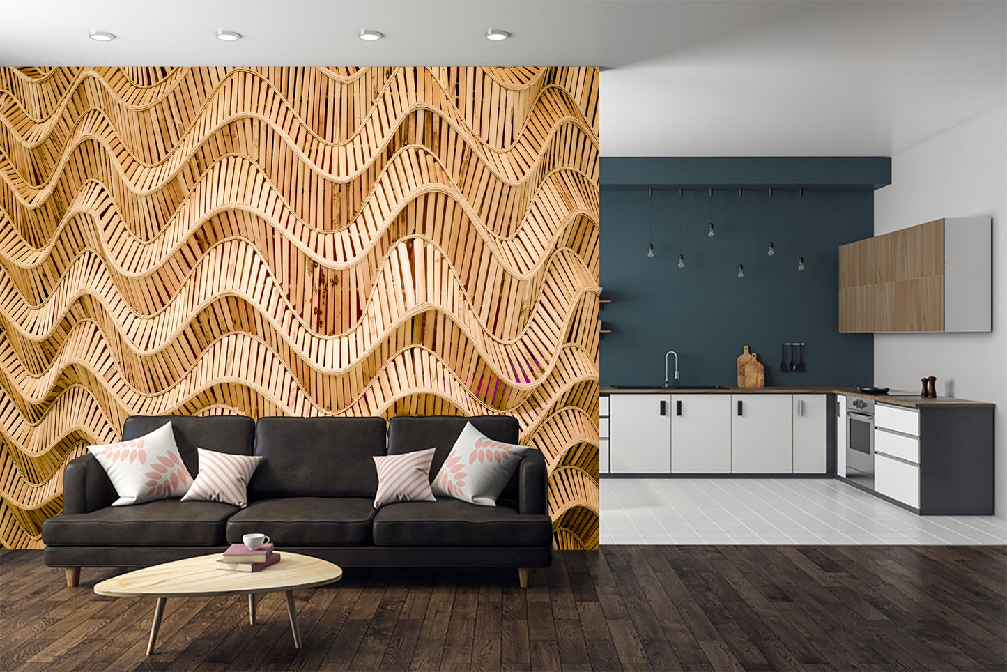 Rattan wallpaper - wood wallpaper-boho wallpaper - wavy rattan - peel and stick wallpaper - rattan wall mural