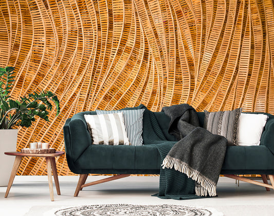 Rattan wallpaper-bohemian wallpaper-boho chic wallpaper-wood wallpaper - Rattan Leaves - peel and stick wallpaper - rattan wall mural