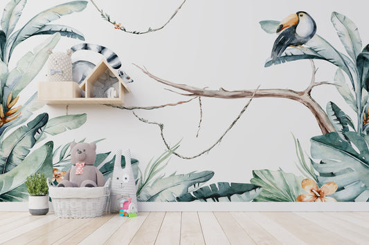 Safari Animals Wallpaper, Kids Wall Mural with hand painted animals