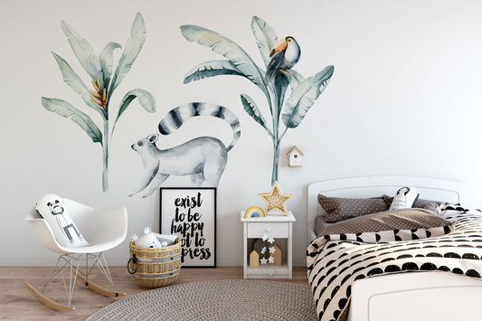 Big Tropical Decal Set with Watercolor Palm Tree Wall Sticker