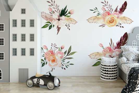 Flower wall decal, Nursery wall decal, Watercolor flower stickers, Baby girl room decor, Wall decal for kids, Floral wall decals