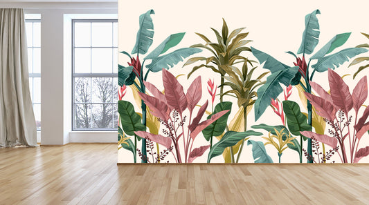 Colorful wall mural with Palm tree .Boho chic palm wallpaper. Bohemian color tropical wallpaper - peel and stick wallpaper - wall mural