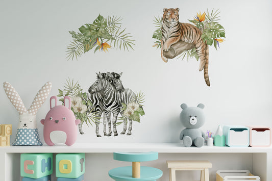 Leopard wall decal, Safari animals wall sticker, Nursery wall decal, Jungle animals, Wild watercolor animals, Wall decal for kids