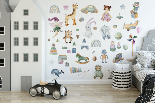 Watercolor Woodland Forest Animal Creatures Wall Decal Nursery DÃ©cor Bear Fox Bunny Raccoon Porcupine Squirrel Peel and Stick Kids Wall Art