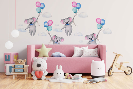 Australian Animals Hot Air Balloon Wall Decal, Koala  Watercolour Nursery Decor, Aussie Animal Wall Stickers