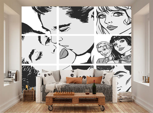 Black & White, Colour Pop Art Wall Mural, Self adhesive removable wallpaper, peel and stick, temporary wallpaper, wall art