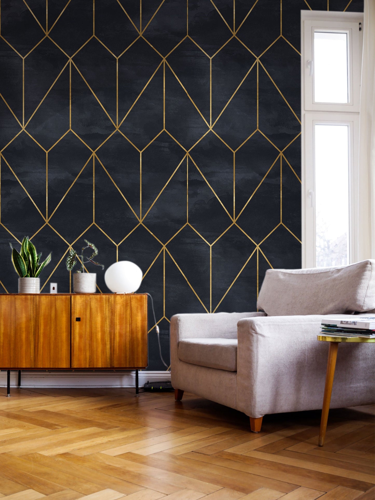 Dark and Gold | Removable Wallpaper | Peel and Stick Wallpaper | Wall Paper | Wall Mural