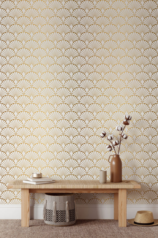 Elegant Gold Art Deco Peel and Stick Wallpaper | Removable Geometric Wall Mural | Luxurious Home Decor