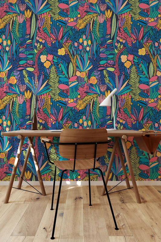 Bright Tropical Leaf | Removable Wallpaper | Scandinavian Wallpaper | Temporary Wallpaper | Peel and Stick Wallpaper