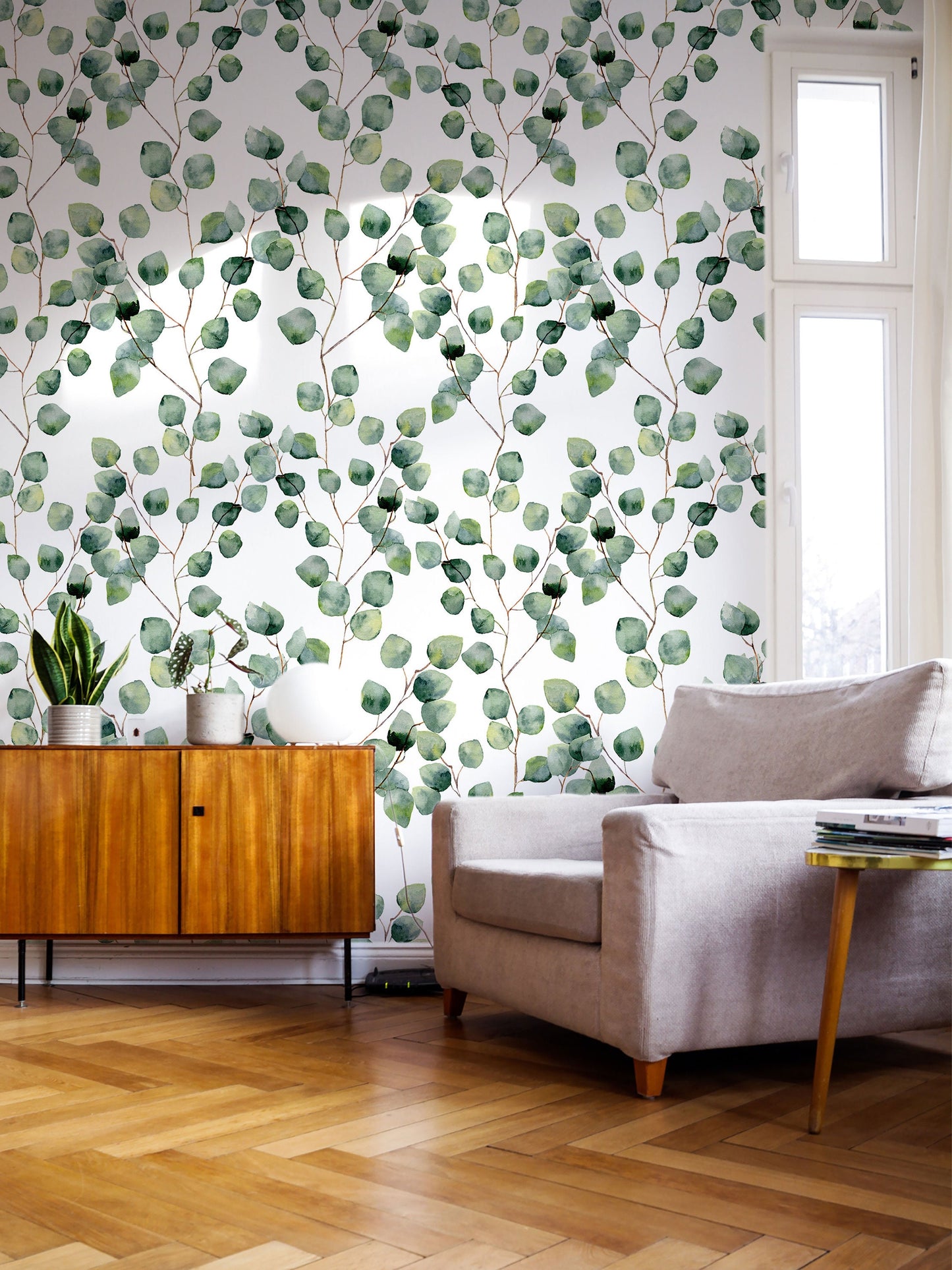 Green Leaves | Wallpaper Removable | Wallpaper Peel and Stick | Wall Decor | Home Decor