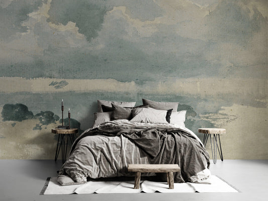 Vintage clouds Wall Decal / Vintage clouded Mural / Sky Wall Mural / Vintage art Wall Mural / Watercolor Wall Decal / Peel and Stick Mural