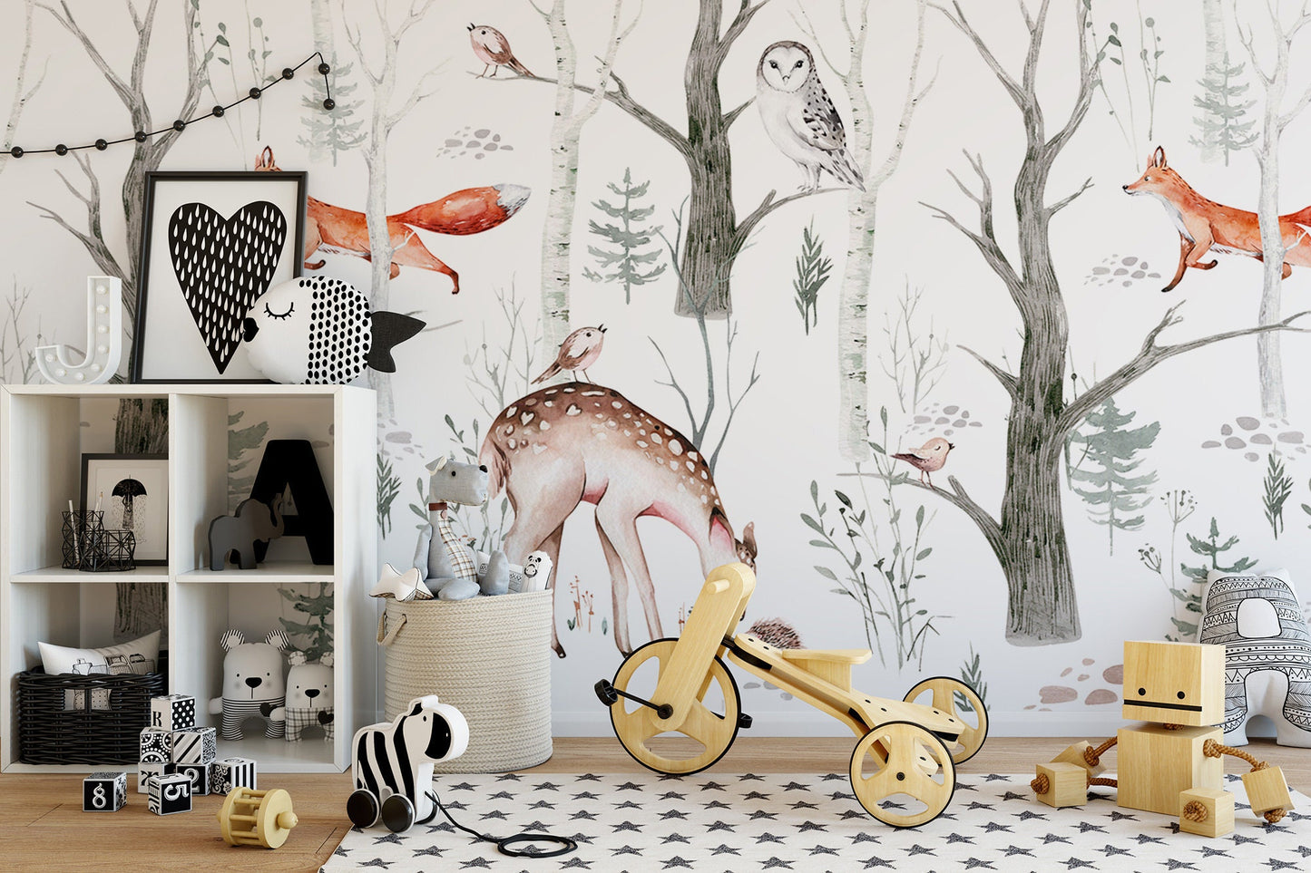 Watercolor Playful Forest Wallpaper, Wall Mural, Peel and Stick, Self Adhesive, Wall Covering by Bella Stampa Studio