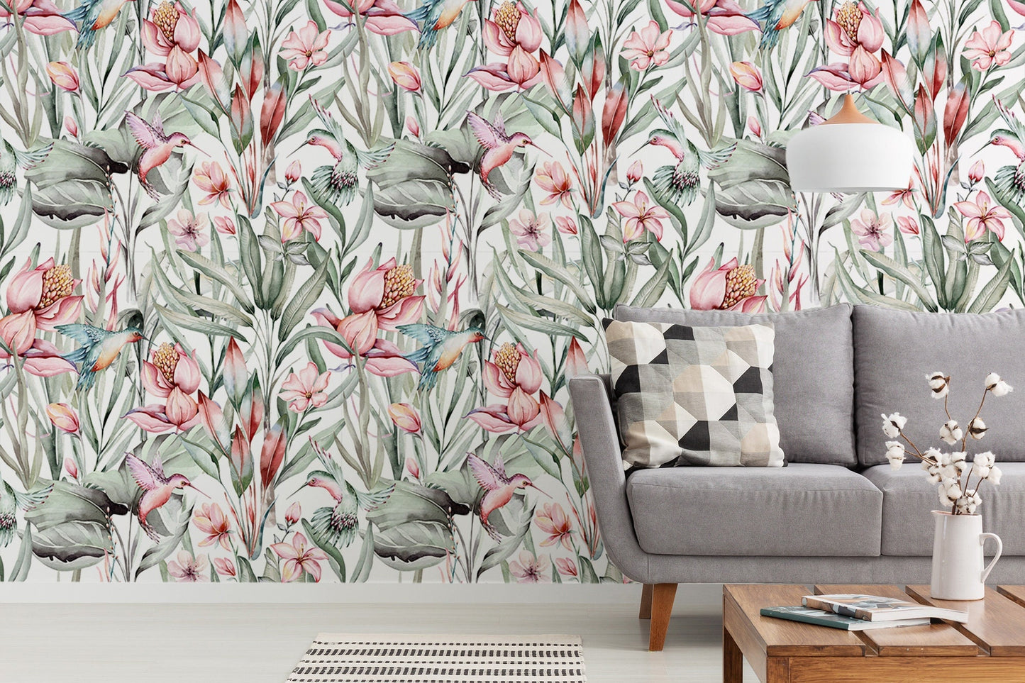 Leaves And Birds Wallpaper, Wall Mural, Peel and Stick, Self Adhesive, Wall Covering by Bella Stampa Studio