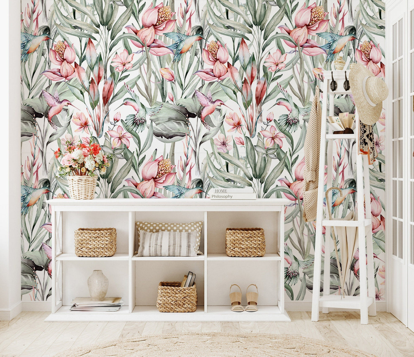 Leaves And Birds Wallpaper, Wall Mural, Peel and Stick, Self Adhesive, Wall Covering by Bella Stampa Studio