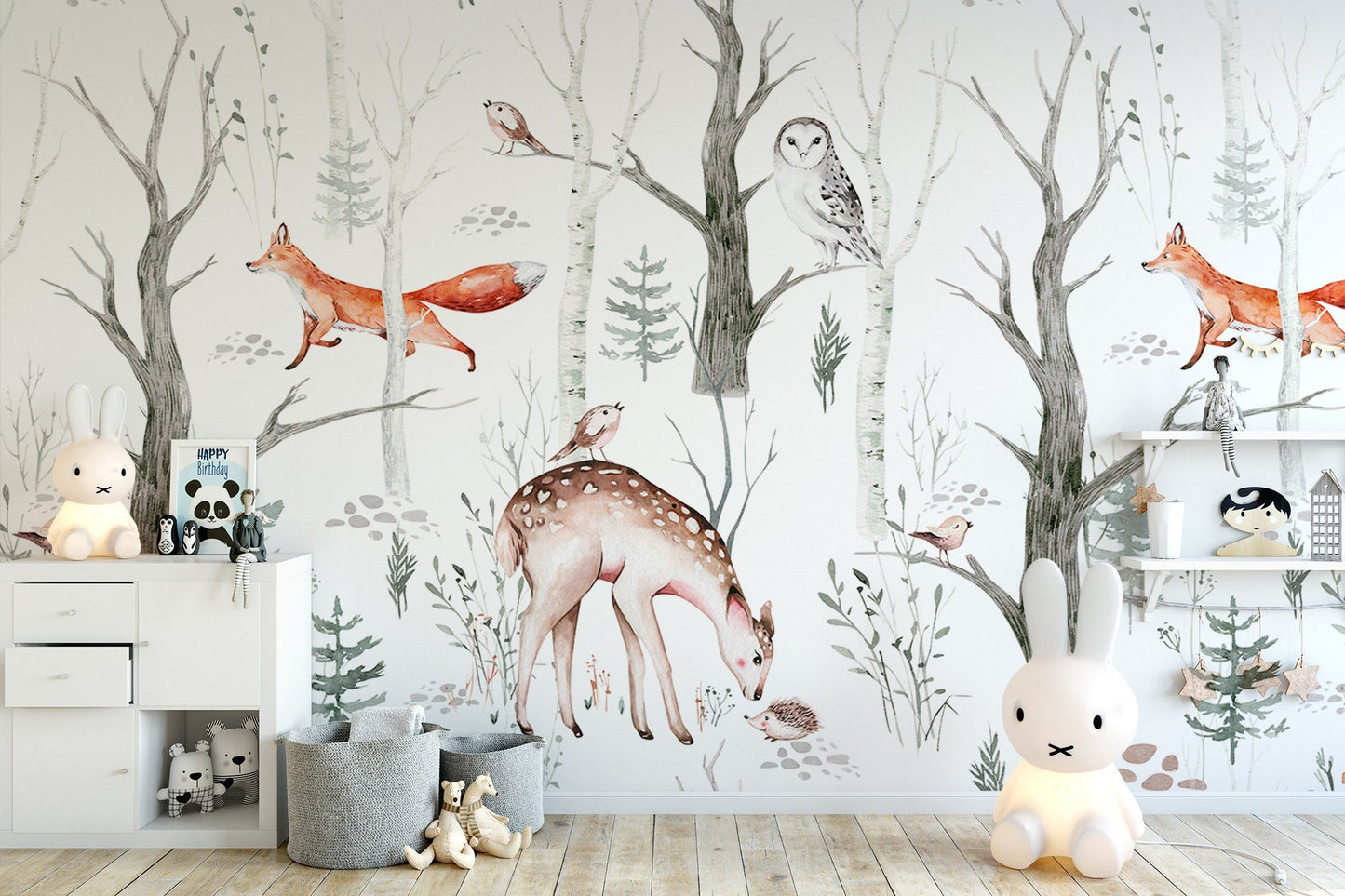 Watercolor Playful Forest Wallpaper, Wall Mural, Peel and Stick, Self Adhesive, Wall Covering by Bella Stampa Studio