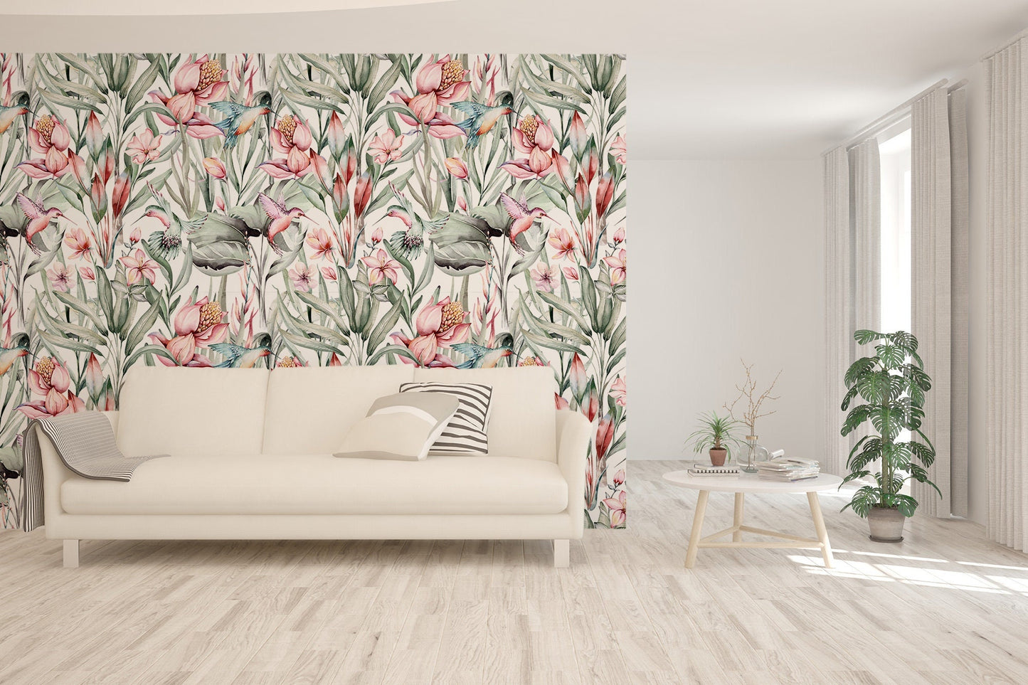 Leaves And Birds Wallpaper, Wall Mural, Peel and Stick, Self Adhesive, Wall Covering by Bella Stampa Studio