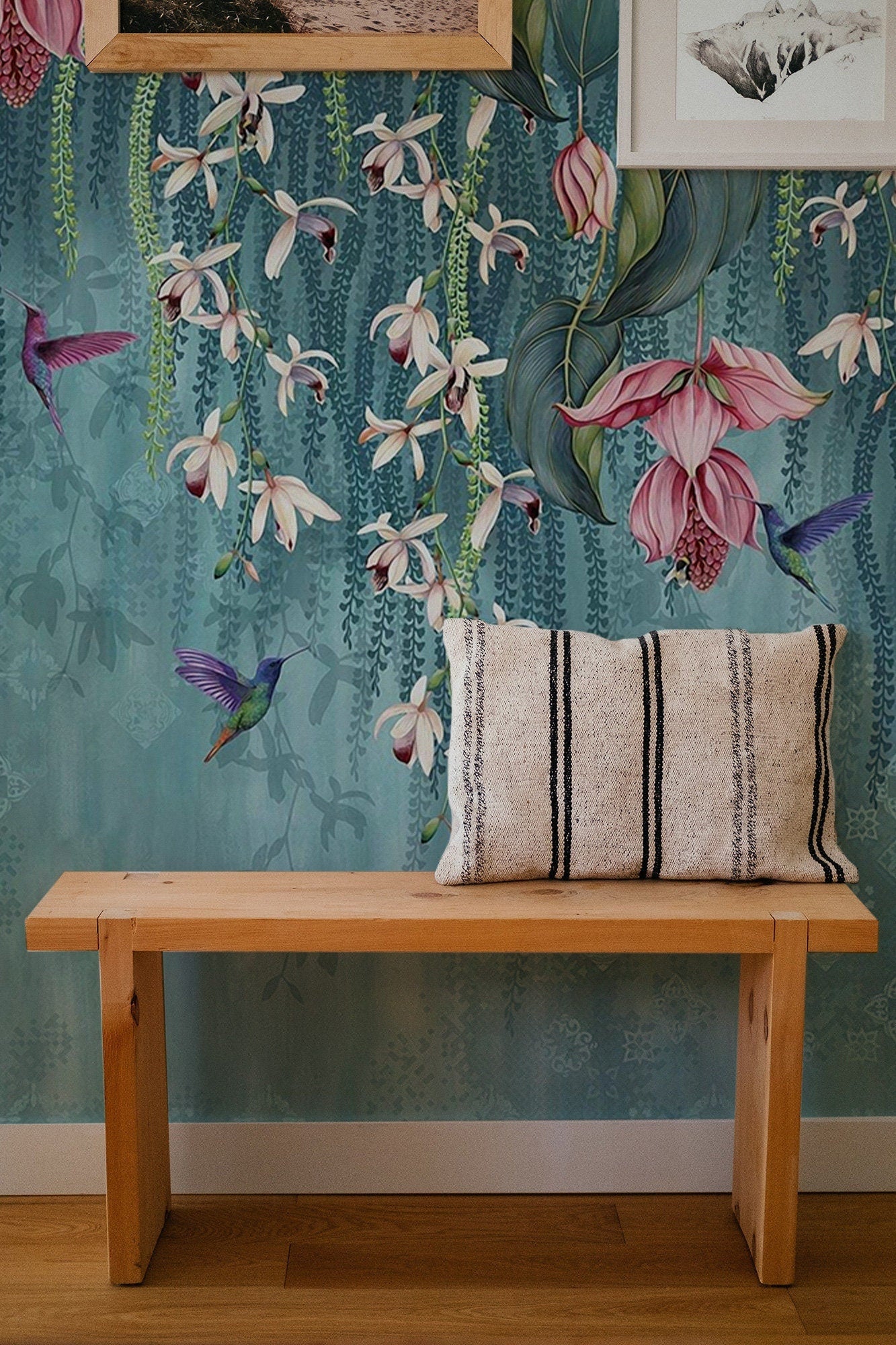 Concrete Wall With Tropical Wallpaper, Wall Mural, Peel and Stick, Self Adhesive, Wall Covering by Bella Stampa Studio