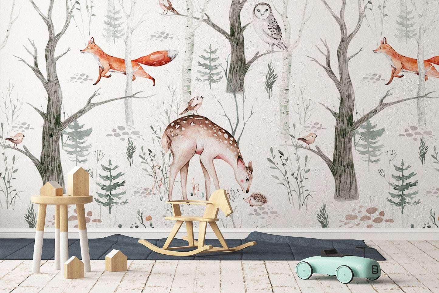 Watercolor Playful Forest Wallpaper, Wall Mural, Peel and Stick, Self Adhesive, Wall Covering by Bella Stampa Studio