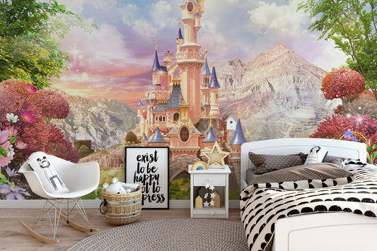 Pink Princesses Castle Wallpaper, Wall Mural, Peel and Stick, Self Adhesive, Wall Covering by Bella Stampa Studio