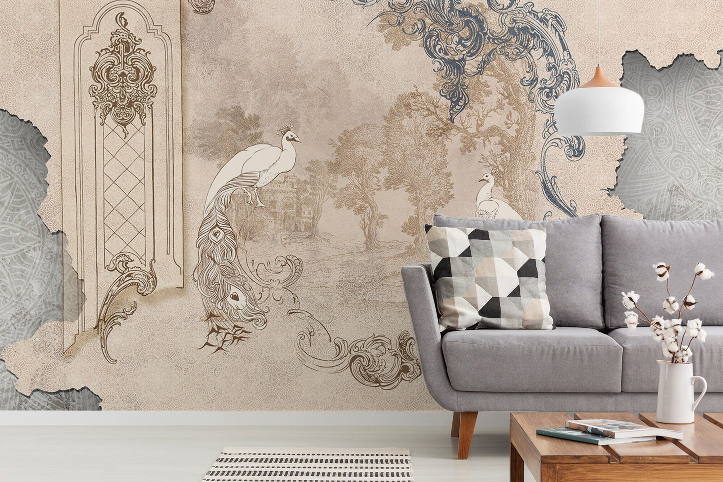 Abstract Peacock  Wallpaper, Wall Mural, Peel and Stick, Self Adhesive, Wall Covering by Bella Stampa Studio