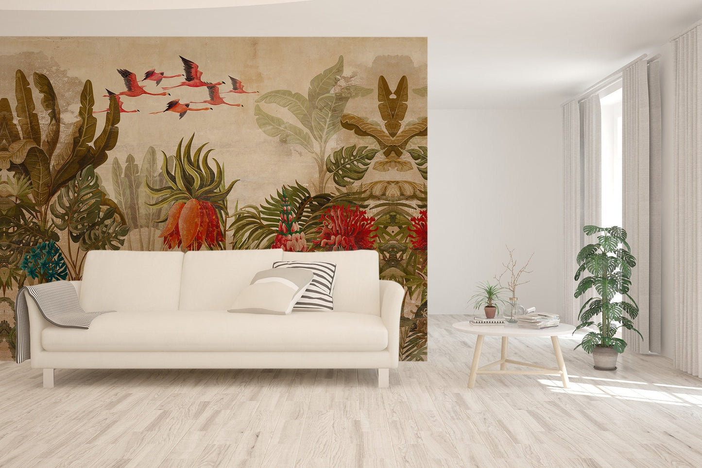 Tropical Jungle Plants And Trees Wallpaper, Wall Mural, Peel and Stick, Self Adhesive, Wall Covering by Bella Stampa Studio