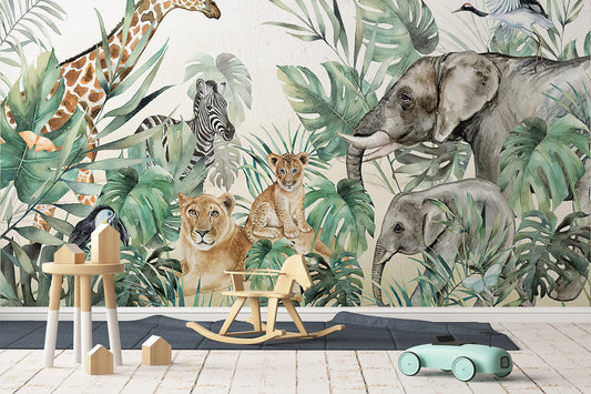 Forest Safari Wallpaper Wallpaper, Wall Mural, Peel and Stick, Self Adhesive, Wall Covering by Bella Stampa Studio