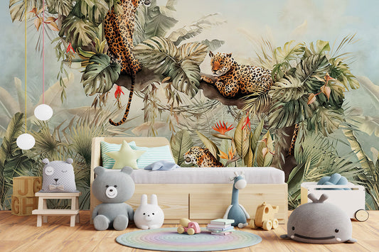 Tigers In The Jungle Wallpaper, Wall Mural, Peel and Stick, Self Adhesive, Wall Covering by Bella Stampa Studio