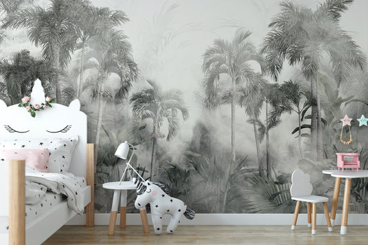 Foggy Jungle  Wallpaper, Wall Mural, Peel and Stick, Self Adhesive, Wall Covering by Bella Stampa Studio