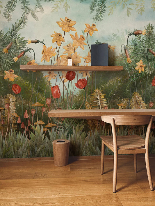 Garden Plants And Flowers Wallpaper, Wall Mural, Peel and Stick, Self Adhesive, Wall Covering by Bella Stampa Studio