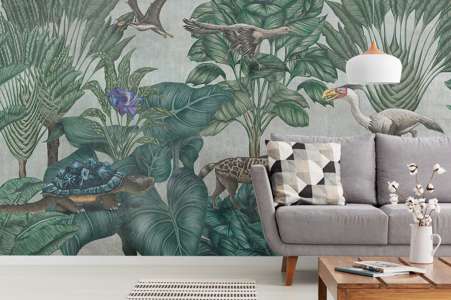 Tropical Trees And Animals Wallpaper, Wall Mural, Peel and Stick, Self Adhesive, Wall Covering by Bella Stampa Studio