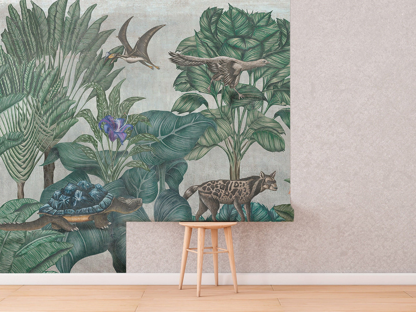 Tropical Trees And Animals Wallpaper, Wall Mural, Peel and Stick, Self Adhesive, Wall Covering by Bella Stampa Studio