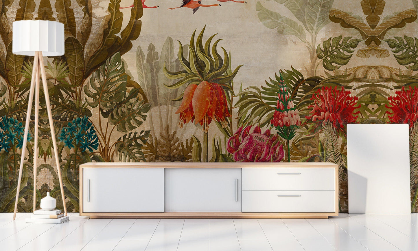 Tropical Jungle Plants And Trees Wallpaper, Wall Mural, Peel and Stick, Self Adhesive, Wall Covering by Bella Stampa Studio