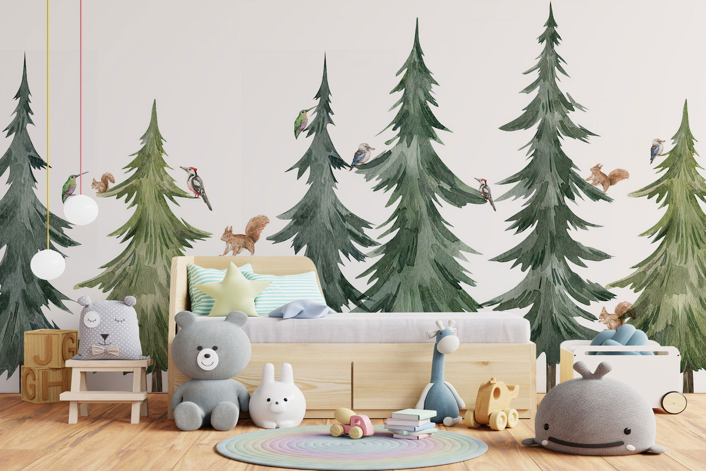 Forest Tree Wall Decal, Watercolor Wall Sticker, Nursery Mural, Forest Wall Decal, Peel and Stick Tree Decal, Pine trees