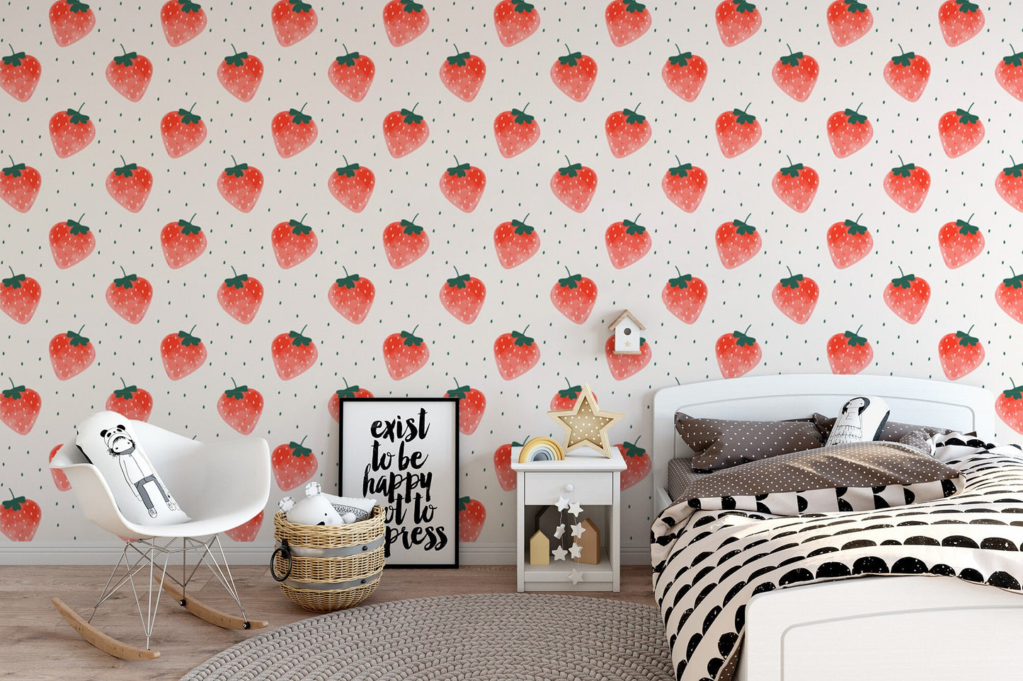 Watercolor Strawberry Wallpaper | Fruit Peel and Stick Wall Mural | Kids Room Wallpaper